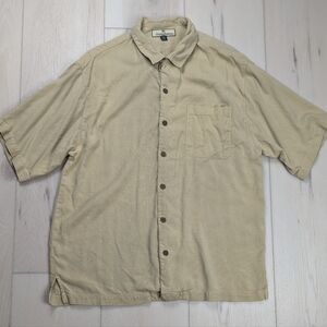 Tommy Bahama 100% Silk Men's Shirt Yellow Button‎ Up Short Sleeve Size XL Check